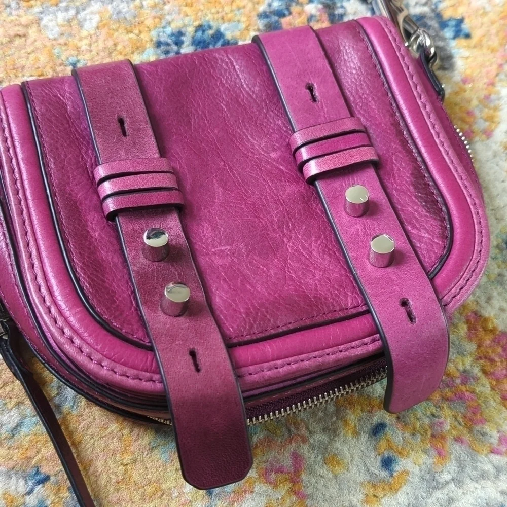 She + Lo Unchartered Leather Mini Crossbody Saddle Bag Plum Purple - Picture 7 of 16